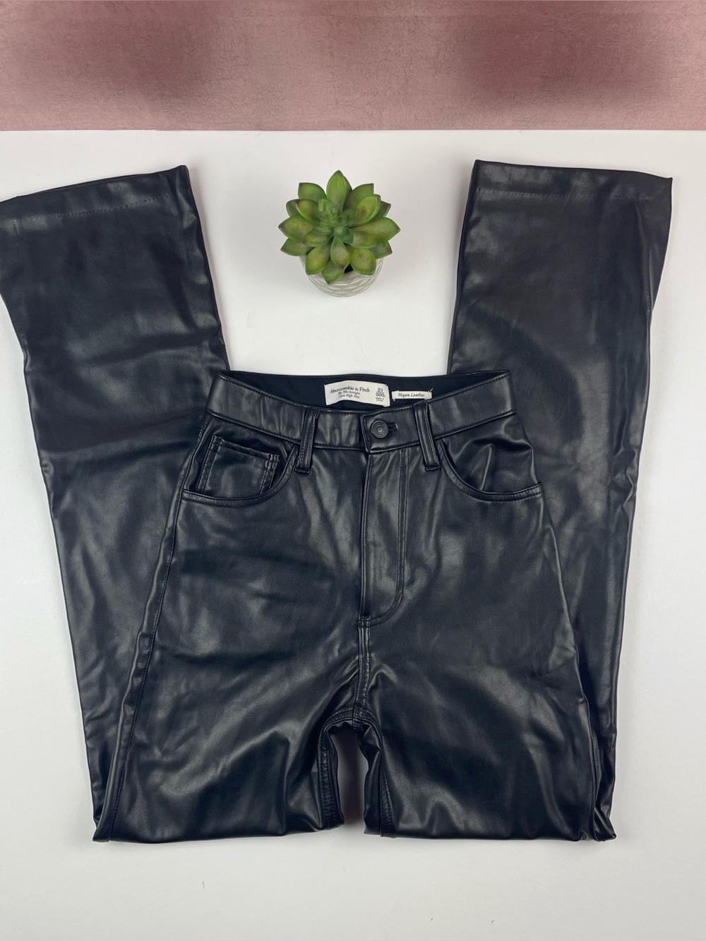 Abercrombie & Fitch Black Vegan Leather 90's Straight Ultra High Rise Pants